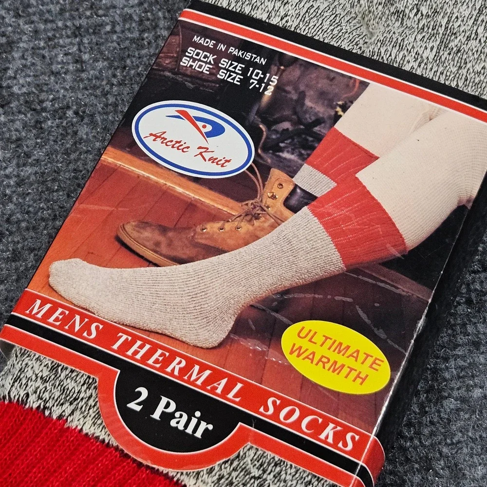 Arctic‎ Knit Mens Thermal Socks 2 Pair Sock 10-15 Red Gray Workwear Winter